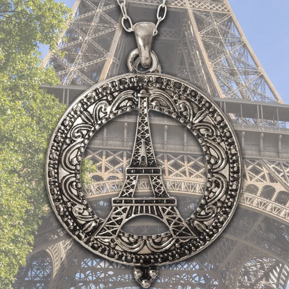 Silver Eiffel Tower Paris 4x Magnifying Glass Sliding Top Pendant Necklace NEW